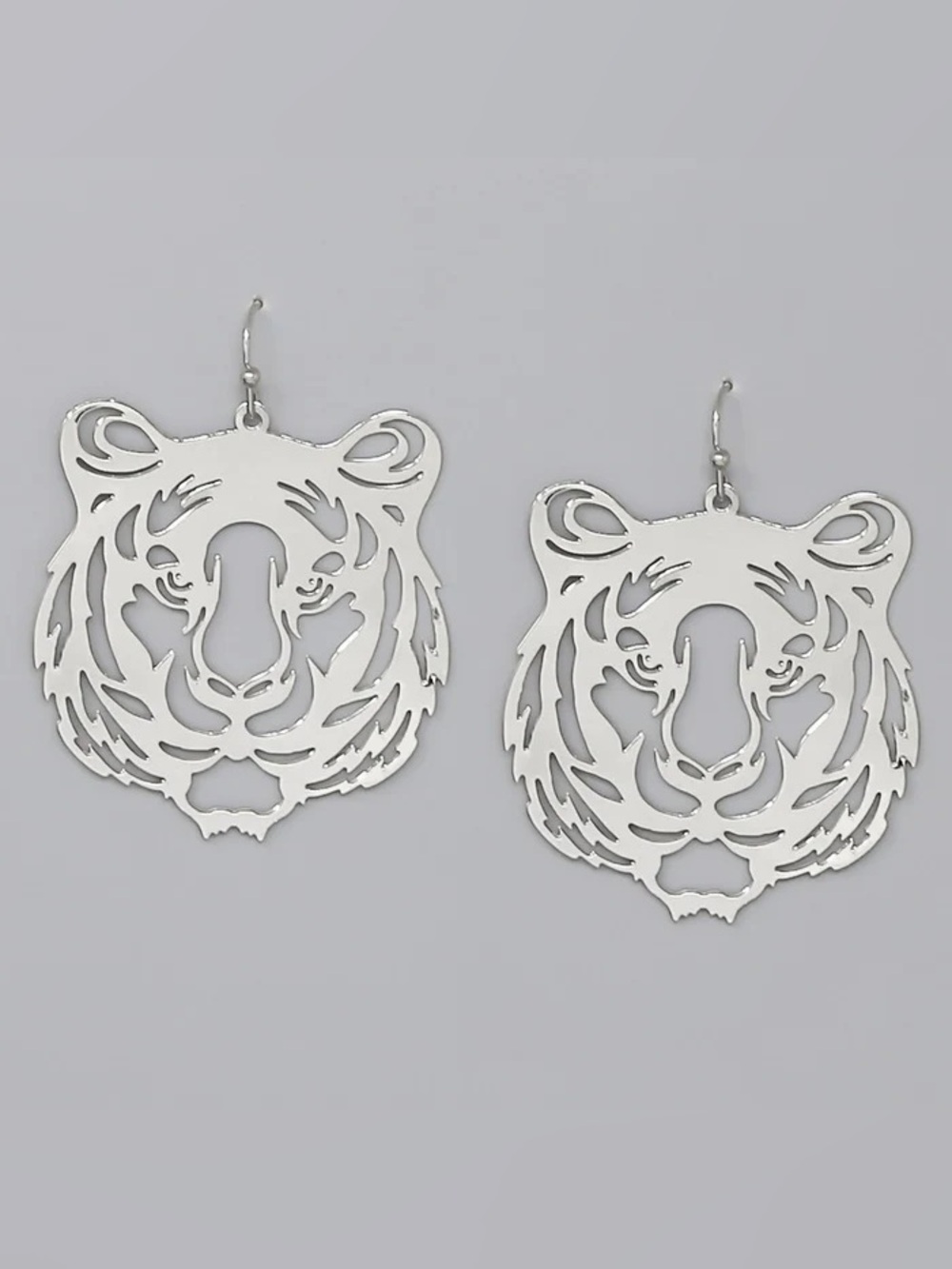 Silver Tiger Cutout Filigree Earrings